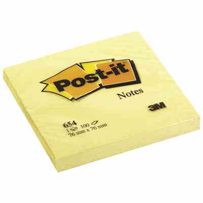 Bloczek samoprzylepny POST-IT® (654), 76x76mm, 1x100 kart., żółty