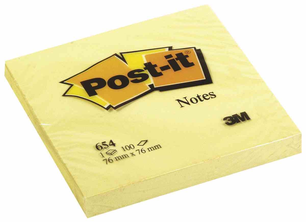 Bloczek samoprzylepny POST-IT® (654), 76x76mm, 1x100 kart., żółty