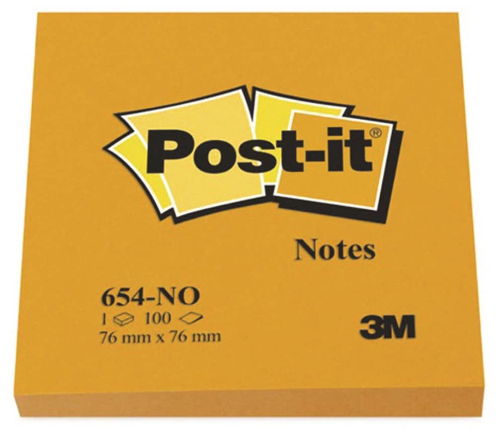 Bloczek samoprzylepny POST-IT® (654N), 76x76mm, 1x100 kart., jaskrawy pomarańczowy