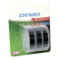 DYMO wytłaczane etykiety winylowe, rolki 9 mm x 3 m, biały nadruk na czarnym, samoprzylepne (opakowanie 3 szt.), S0847730