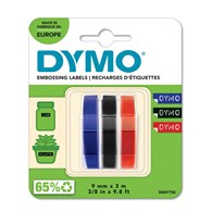 DYMO wytłaczana taśma etykietowa, czerwona, zielona i niebieska, 9 mm x 3 m każda, 3 rolki
