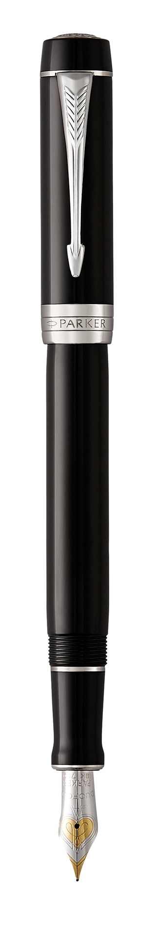 Parker Duofold pióro wieczne | Classic Black CT| złota stalówka medium platerowana rodem | czarny atrament i tłoczek | opakowanie prezentowe premium