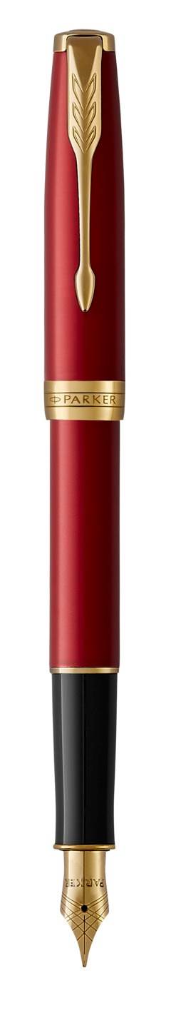 PARKER Sonnet pióro wieczne Red Lacquer GT, głęboki czerwony werniks z wykończeniami ze złota, stalówka fine, opakowanie prezentowe