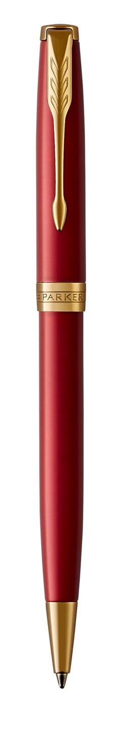 PARKER Sonnet długopis Red Lacquer GT, głęboki czerwony werniks z wykończeniami ze złota, końcówka medium, czarny atrament, opakowanie prezentowe