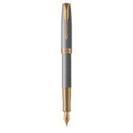 PARKER Sonnet  pióro wieczne Premium Chiselled Silver GT, grawerowany w srebrnej bazie wzór „ciselé”, stalówka fine 18k złoto, opakowanie prezentowe
