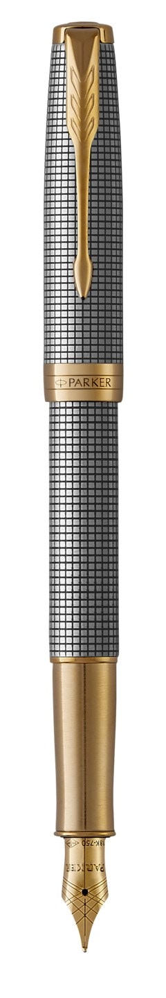 PARKER Sonnet  pióro wieczne Premium Chiselled Silver GT, grawerowany w srebrnej bazie wzór „ciselé”, stalówka fine 18k złoto, opakowanie prezentowe