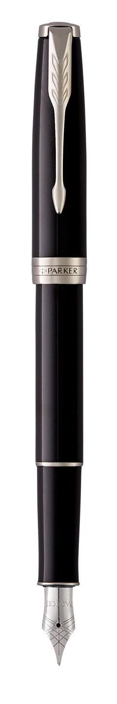 PARKER Sonnet pióro wieczne Black Lacquer CT, głęboki czarny lakier z wykończeniami z palladu, stalówka fine, opakowanie prezentowe