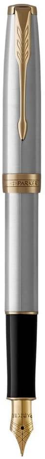 PARKER Sonnet pióro wieczne Stainless Steel GT, stal szlachetna ze złotymi wykończeniami, stalówka fine, czarny atrament, opakowanie prezentowe