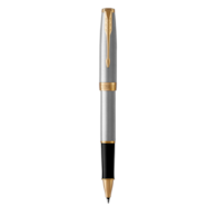PARKER Sonnet pióro kulkowe Stainless Steel GT, stal szlachetna ze złotymi wykończeniami, końcówka fine, czarny atrament, opakowanie prezentowe