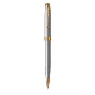 PARKER Sonnet długopis Stainless Steel GT, stal szlachetna ze złotymi wykończeniami, końcówka medium, czarny tusz, opakowanie prezentowe