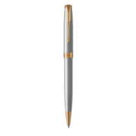 PARKER Sonnet długopis Stainless Steel GT, stal szlachetna ze złotymi wykończeniami, końcówka medium, czarny tusz, opakowanie prezentowe