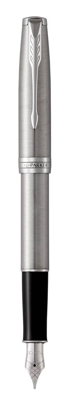 PARKER Sonnet pióro wieczne Stainless Steel CT, stal szlachetna ze wykończeniami z palladu, stalówka fine, czarny atrament, opakowanie prezentowe