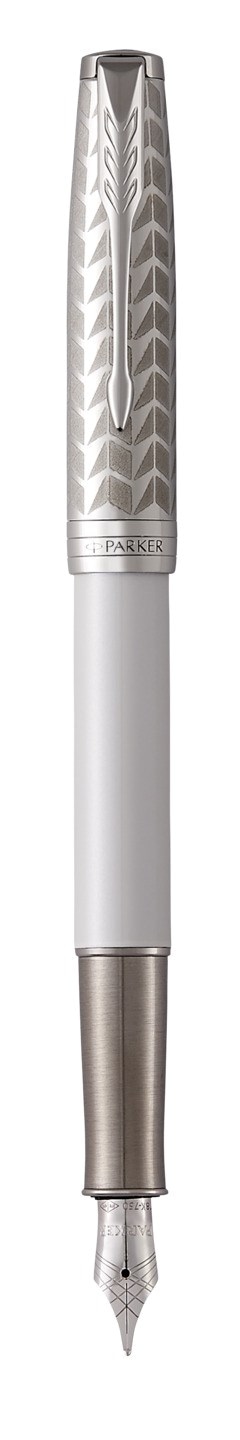 PARKER Sonnet  pióro wieczne Premium Metal & Pearl CT, perłowo biały werniks, stalówka medium 18k złoto, opakowanie prezentowe