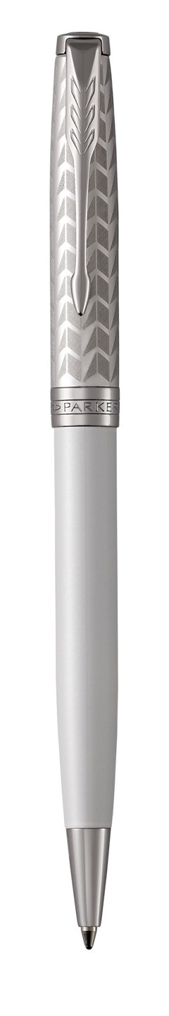 PARKER Sonnet długopis Premium Metal & Pearl CT, perłowo biały werniks, końcówka medium, czarny wkład, opakowanie prezentowe
