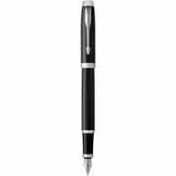PARKER IM pióro wieczne Black Lacquer CT, czarne z chromowanymi wykończeniami, stalówka medium, niebieski atrament, opakowanie prezentowe