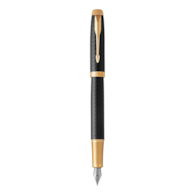 PARKER IM pióro wieczne Premium Black GT, czarny grawerowany ze złotymi wykończeniami, stalówka medium, niebieski atrament, opakowanie prezentowe