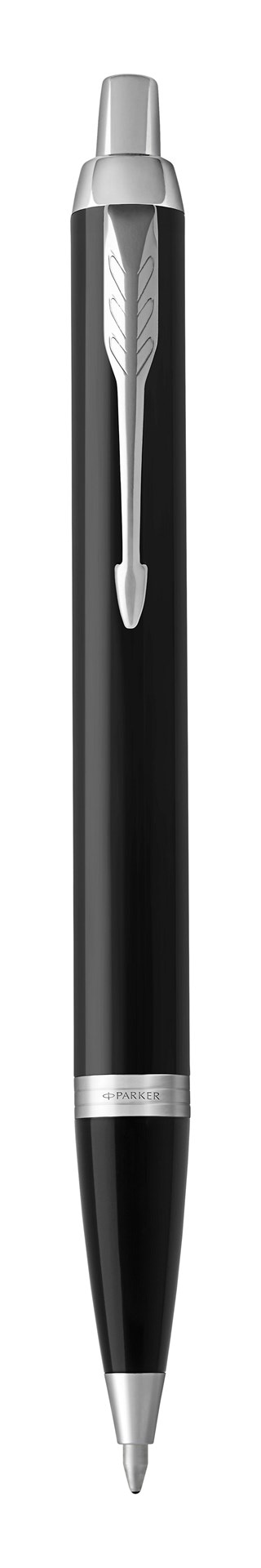 PARKER IM długopis Black Lacquer CT, czarny z chromowanymi wykończeniami, końcówka medium, niebieski tusz, opakowanie prezentowe