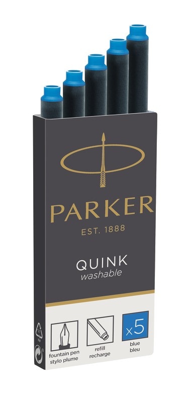 PARKER QUINK długie naboje do pióra wiecznego, atrament zmywalny niebieski, 5 szt.