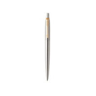 Parker Jotter długopis Stainless Steel GT, stal szlachetna ze złotymi wykończeniami, końcówka medium, niebieski tusz, opakowanie prezentowe