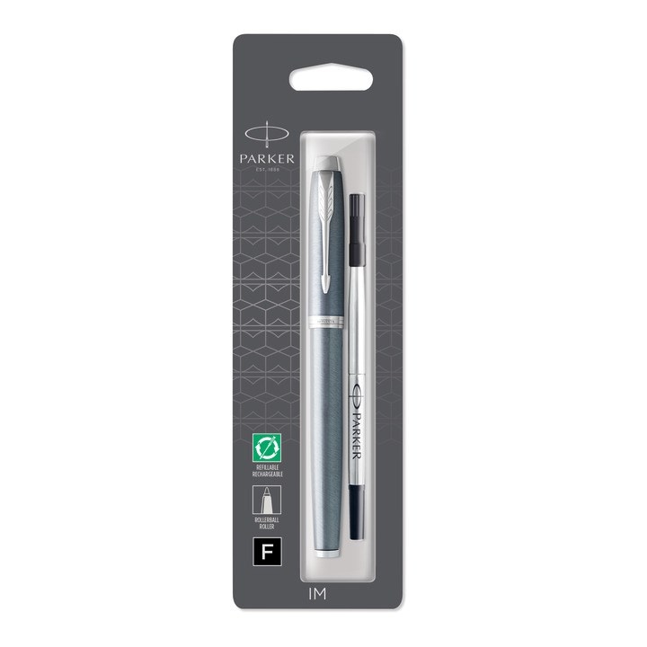 PARKER IM pióro kulkowe Blue Grey CT, popielaty lakier z chromowanymi wykończeniami, końcówka fine, czarny atrament, opakowanie typu blister