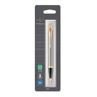 PARKER IM długopis Brushed Metal GT, szczotkowany metal ze złotymi wykończeniami, końcówka medium, niebieski tusz, opakowanie typu blister