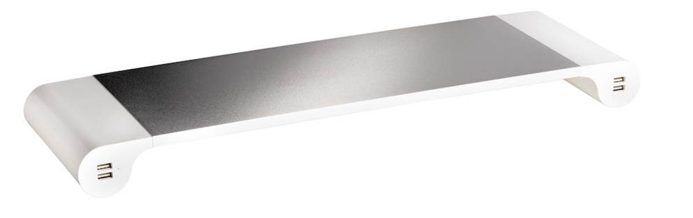 PODSTAWKA POD MONITOR UNILUX STUDY, 4 X USB PORT, BIAŁO SREBRNY (55,3X16,8X5 CM)