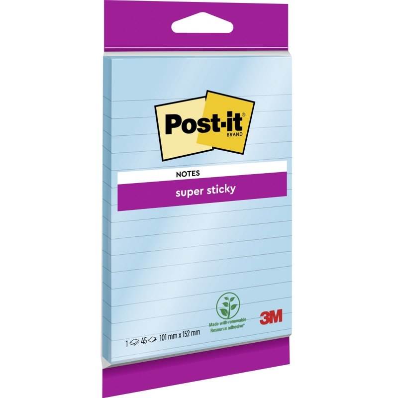 Bloczek samoprzylepny POST-IT® Super sticky, (6844-L-NB), 152x102mm, 45 kart., zawieszka, niebieski