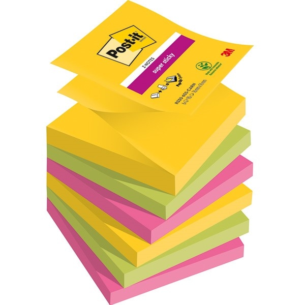 Karteczki samoprzylepne Post-it® Super Sticky Z-Notes, CARNIVAL, 76x76mm, 6x90 kar