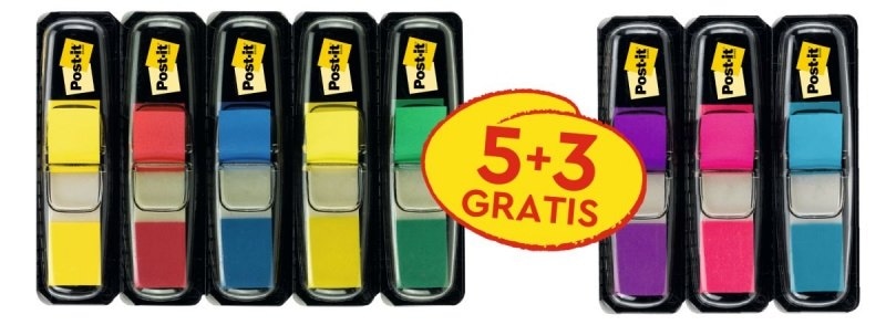 Zakładki indeksujące Post-it® (683-P5+3), zestaw promocyjny, 5x35 11,9x43,1mm + 3x35 GRATIS, mix kolorów