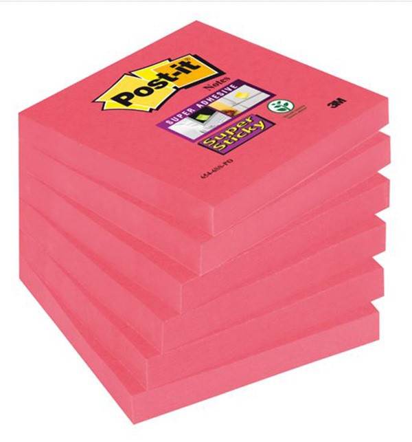 Bloczek samoprzylepny POST-IT® Super Sticky (654-6SS-PO), 76x76mm, 1x90 kart., czerwień