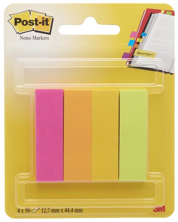 ZNACZNIKI POST-IT® (670-4POP-EU), PAPIER, 12,7X44,4MM, 4X50 KART., MIX KOLORÓW NEON