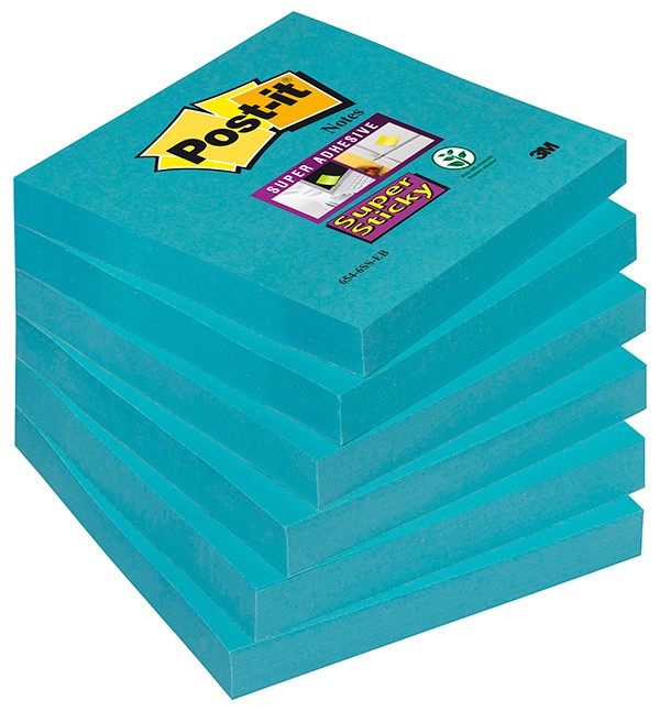 Bloczek samoprzylepny POST-IT® Super Sticky (654-6SS-EB), 76x76mm, 1x90 kart., elektryczny błękit