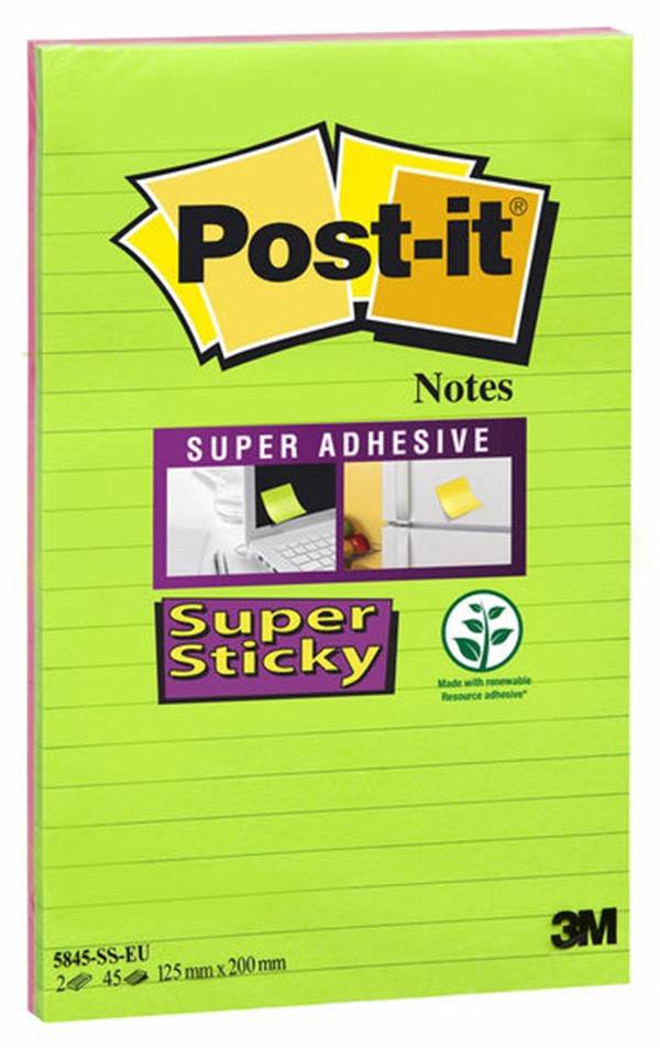 Bloczek samoprzylepny POST-IT® Super Sticky XXXL w linię (5845- SS), 127x203mm, 2x45 kart., paleta marrakesz