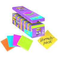 Bloczki samoprzylepne POST-IT® Super Sticky (654-SS-VP24COL), 76x76mm, 24x90 kart., mix kolorów, 3 bloczki GRATIS