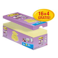 Bloczek samoprzylepny POST-IT® Super sticky Z-Notes (R330-SSCY-VP20), 76x76mm, 16x90 kart., zółty, 4 bloczki gratis
