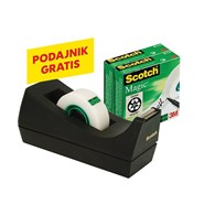 Taśma biurowa SCOTCH® Magic™ (SM3-12), matowa, z dyspenserem, 19mm, 33m, 3szt., podajnik C-38 czarny GRATIS
