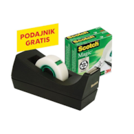 Taśma biurowa SCOTCH® Magic™ (SM3-12), matowa, z dyspenserem, 19mm, 33m, 3szt., podajnik C-38 czarny GRATIS