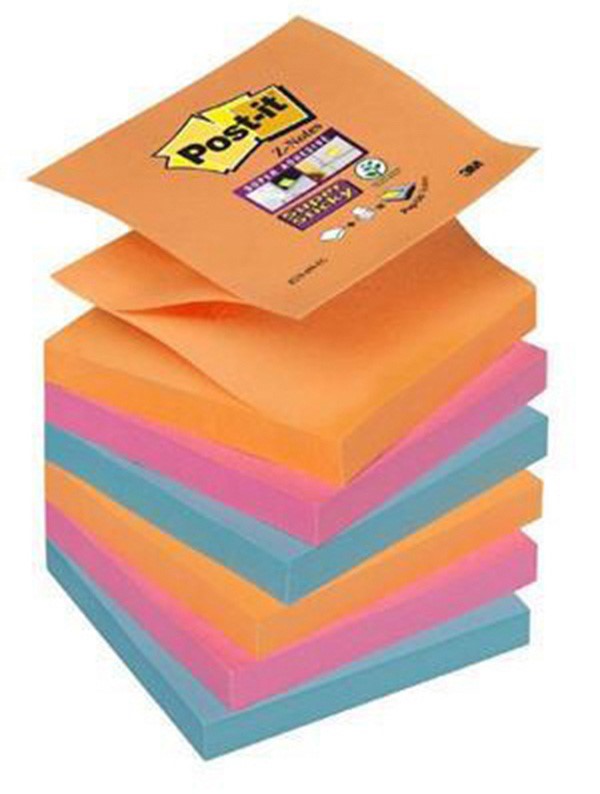 Bloczek samoprzylepny POST-IT® Super sticky Z-Notes (R330-6SS-EG), 76x76mm, 6x90 kart., bangkok