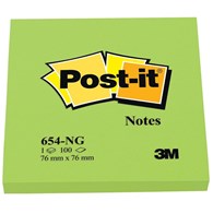 Bloczek samoprzylepny POST-IT® (654N), 76x76mm, 1x100 kart., jaskrawy zielony