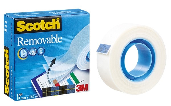 Taśma klejąca SCOTCH® Wall-Safe, bezpieczna dla ścian, na podajniku, 19mm, 16,5m, transparentna