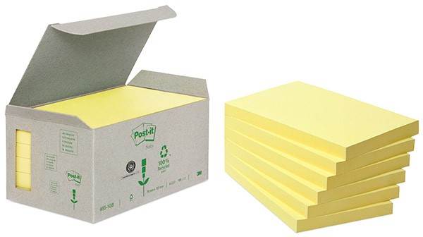Bloczki ekologiczne POST-IT® (655-1B), 76x127mm, 6x100 kart., żółte