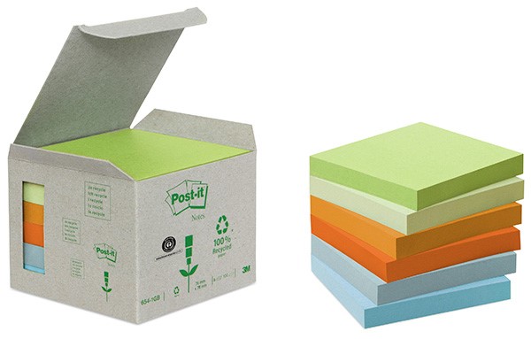 EKOLOGICZNE KARTECZKI SAMOPRZYLEPNE POST-IT® (654-1B), 76X76MM, 6X100 KART., ŻÓŁTE