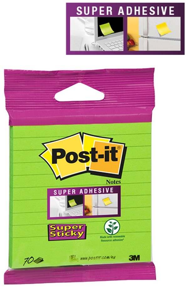 Bloczek samoprzylepny POST-IT®, (XL-LL), 101x101mm, 70 kart., zawieszka, neon, zielony