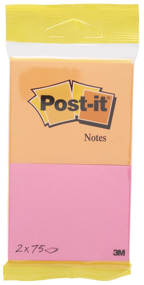Bloczek samoprzylepny POST-IT® (6720-PO), 76x63,5mm, 2x75 kart., zawieszka, pomarańczowo-różowy