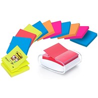 Podajnik do bloczków samoprzylepnych POST-IT® Pro (PRO-W-12SSCOL-R330), biały,  w zestawie 12 bloczków Super Sticky Z-Notes