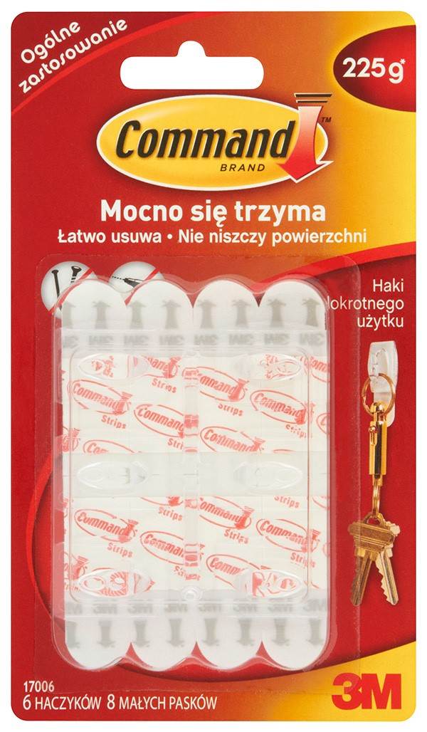 Haki wielokrotnego użytku COMMAND™ (17006 CLR), małe, 6szt., białe