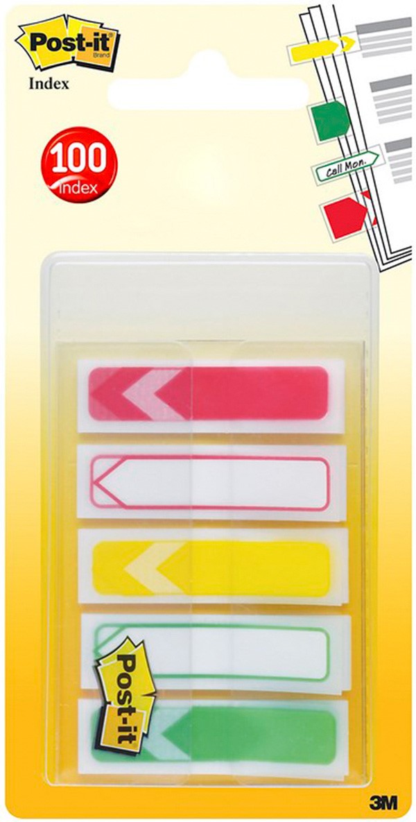 Zakładki indeksujące POST-IT® (684-ARR-RYG), PP, 11,9x43,2mm, strzałka, 5x20 kart., mix kolorów