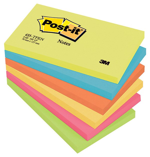 Bloczek samoprzylepny POST-IT® (655-TFEN), 127x76mm, 6x100 kart., paleta energetyczna