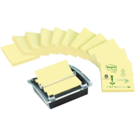 Bloczki ekologiczne POST-IT® Z-Notes (C2014Y12-1), 76x76mm, 12x100 kart., żółte + podajnik GRATIS