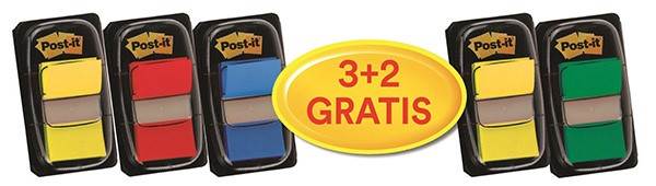 Zakładki indeksujące Post-it® (680-P5), zestaw promocyjny, 3x50 25,4x43,2mm + 2x50 GRATIS, mix kolorów